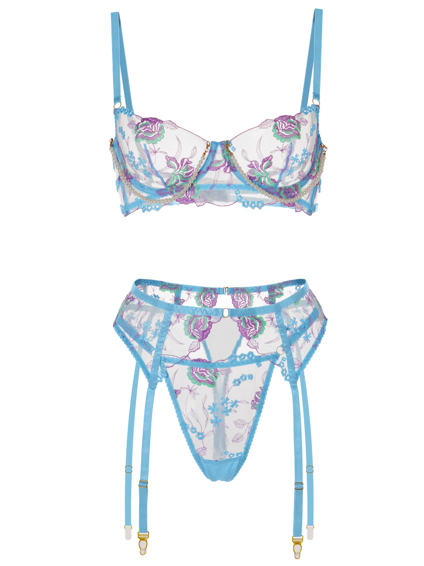 Conjunto de Lingerie Pérola Evelyn – versão azul