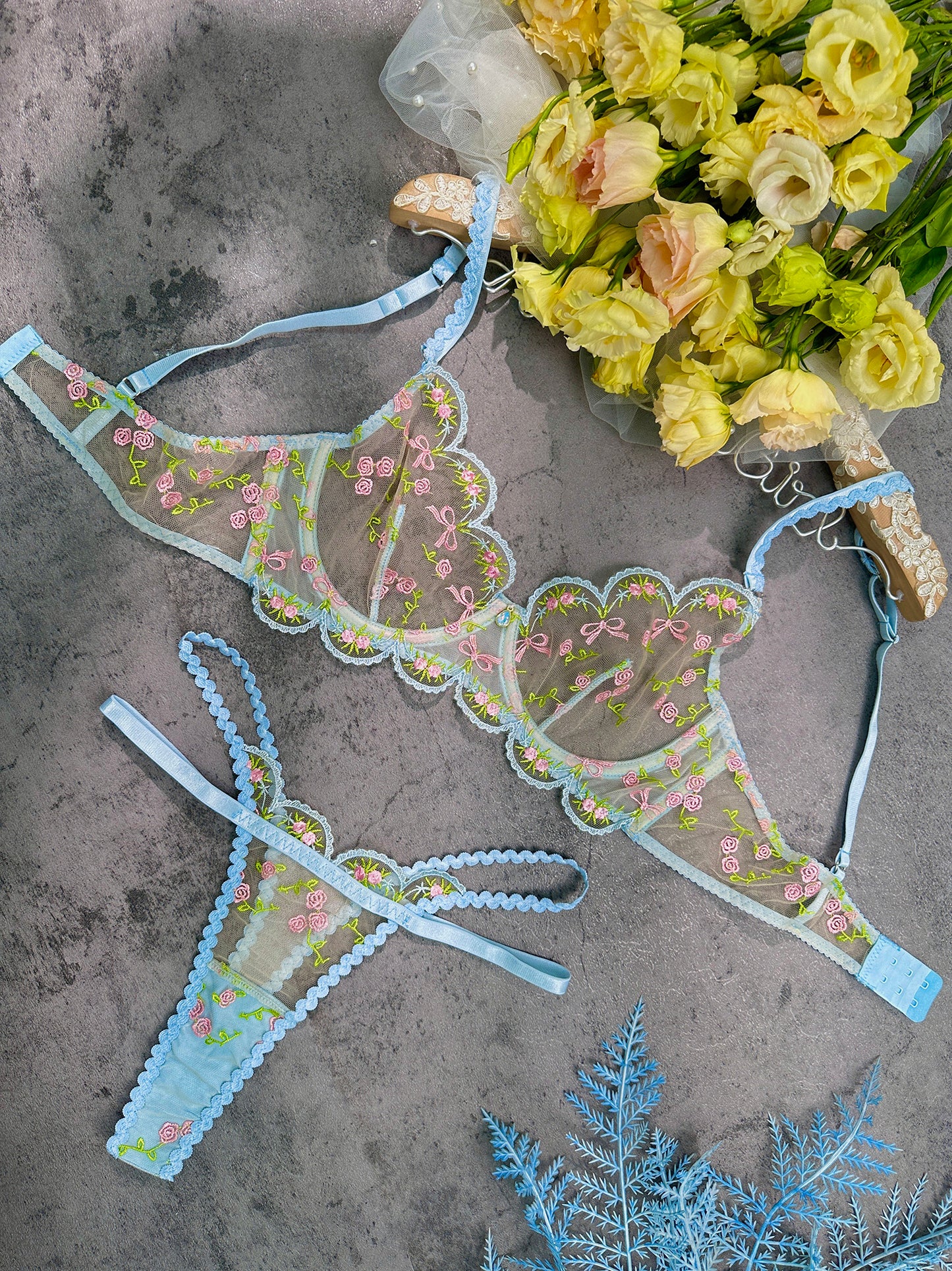 Conjunto de Lingerie Jardim Azul